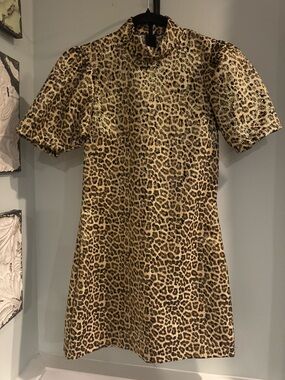 Zara Leopard Print Sparkle A-Line Mini Dress - XS